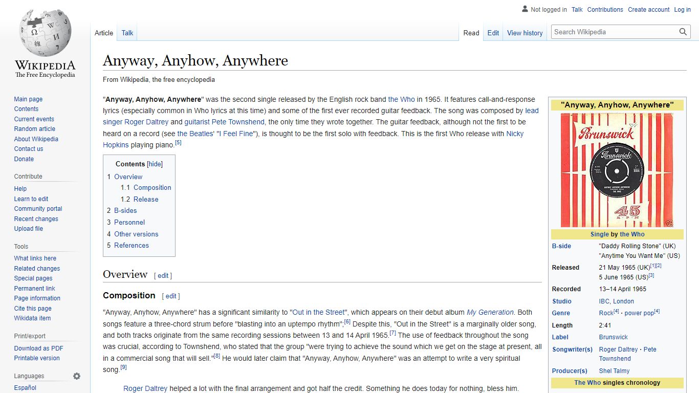 Anyway, Anyhow, Anywhere - Wikipedia
