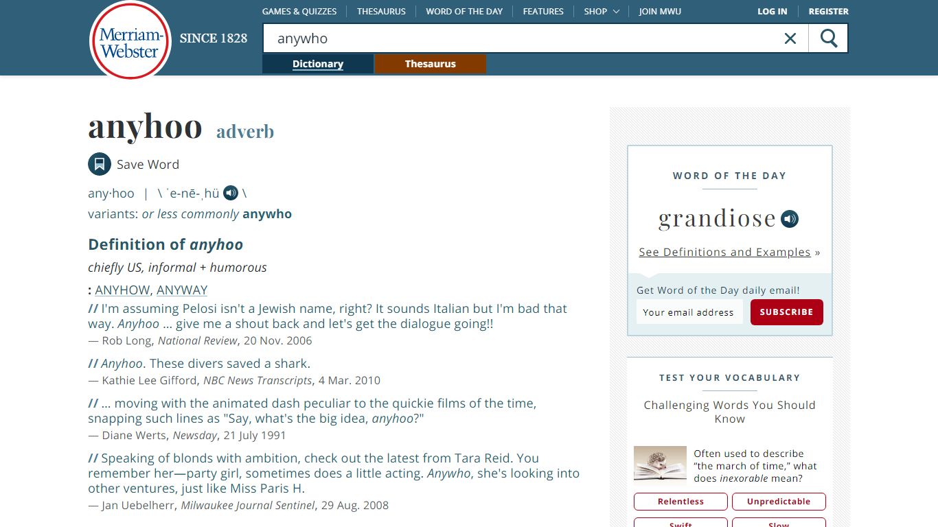 Anywho Definition & Meaning - Merriam-Webster